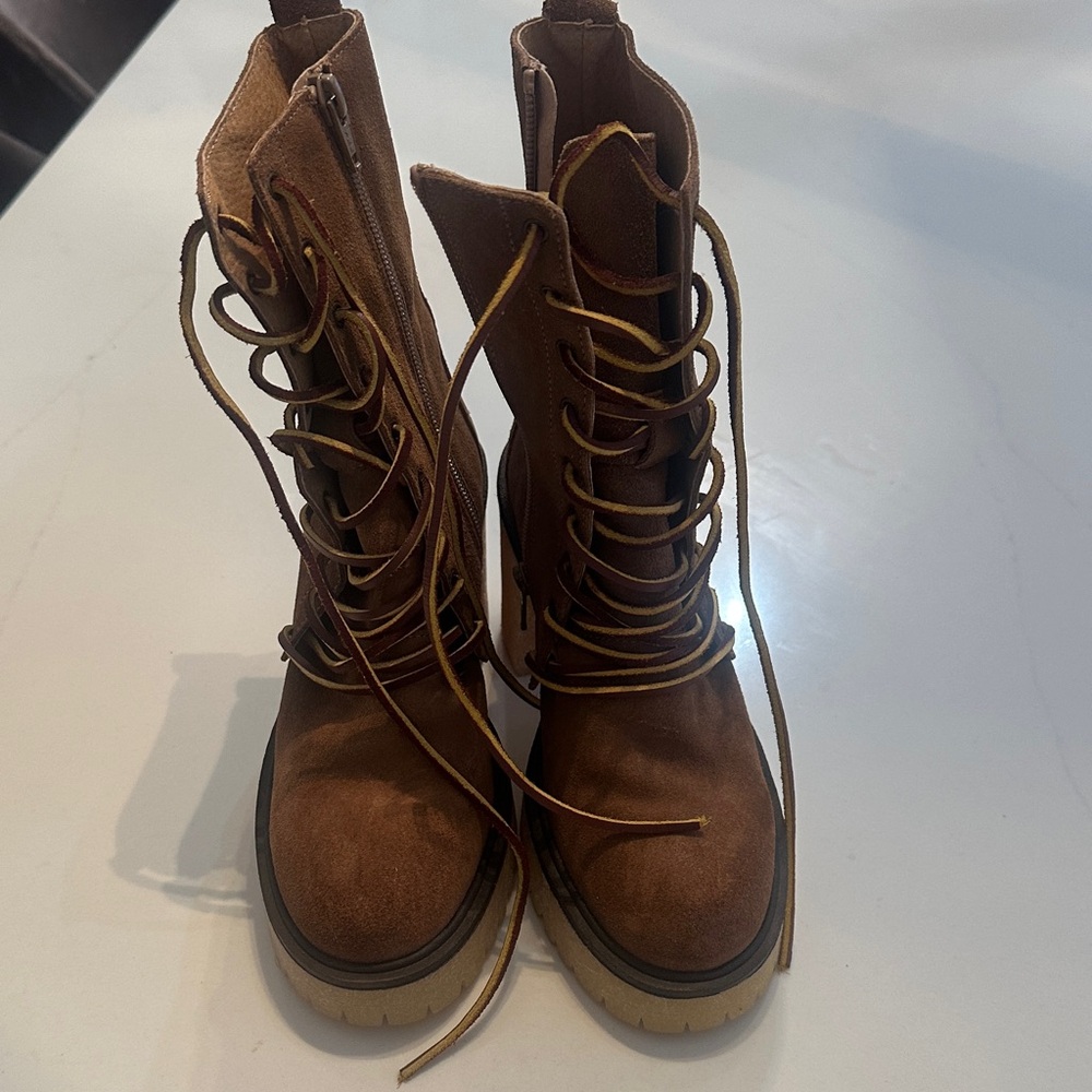 FREE PEOPLE Brown Lace-Up Women's Boots